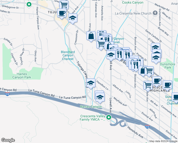 map of restaurants, bars, coffee shops, grocery stores, and more near 6352 Harman Drive in Los Angeles