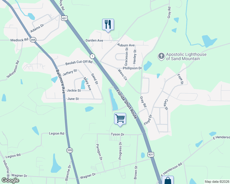 map of restaurants, bars, coffee shops, grocery stores, and more near 3745 U.S. 431 in Albertville
