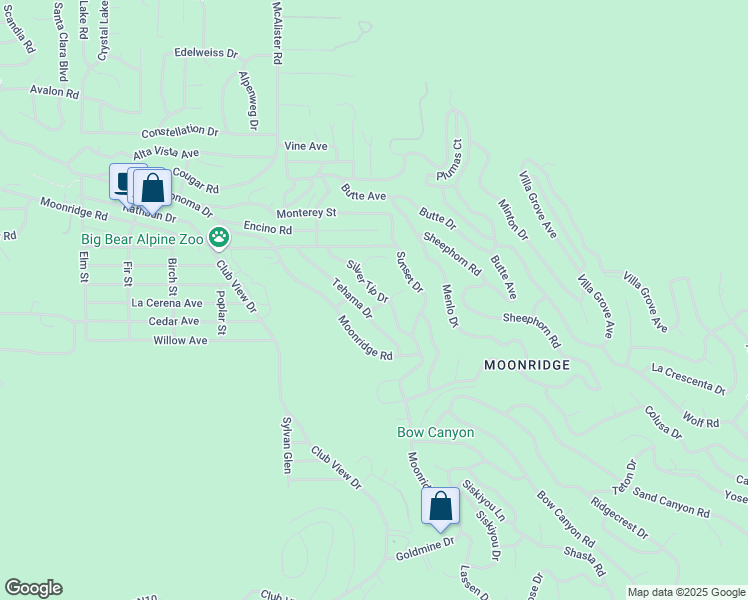 map of restaurants, bars, coffee shops, grocery stores, and more near 796 Silver Tip Drive in Big Bear Lake