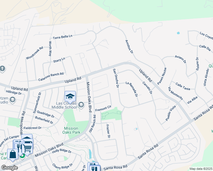 map of restaurants, bars, coffee shops, grocery stores, and more near 6025 Palomar Circle in Camarillo