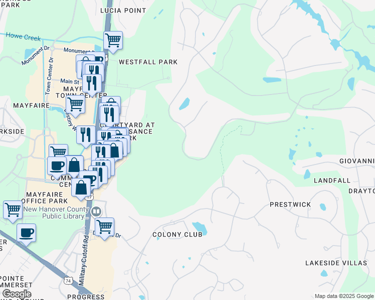 map of restaurants, bars, coffee shops, grocery stores, and more near 1713 South Moorings Drive in Wilmington
