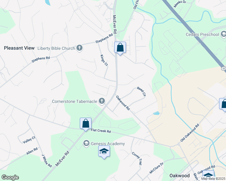 map of restaurants, bars, coffee shops, grocery stores, and more near 4129 Oakwood Terrace Court in Oakwood