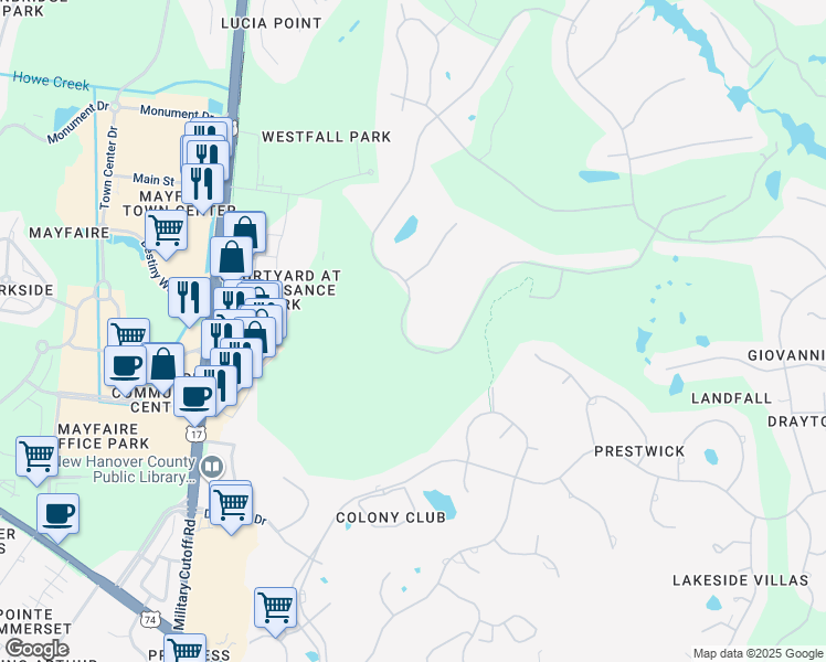 map of restaurants, bars, coffee shops, grocery stores, and more near 1713 South Moorings Drive in Wilmington