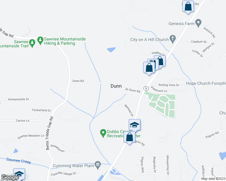 map of restaurants, bars, coffee shops, grocery stores, and more near 1515 Doctor Dunn Road in Cumming