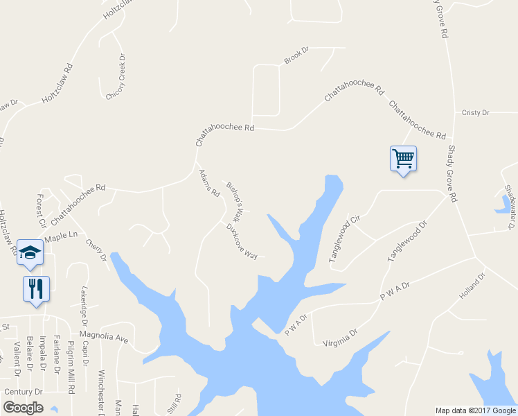 map of restaurants, bars, coffee shops, grocery stores, and more near 3825 Lyles Way in Cumming