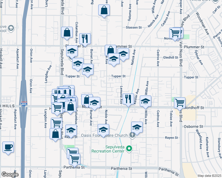 map of restaurants, bars, coffee shops, grocery stores, and more near 9228 Ventana Lane in Los Angeles