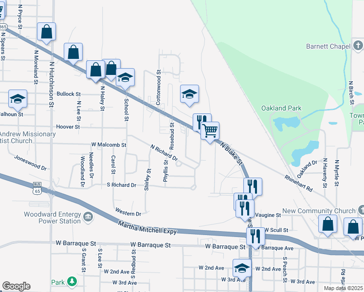 map of restaurants, bars, coffee shops, grocery stores, and more near 1002 North Hemlock Street in White Hall