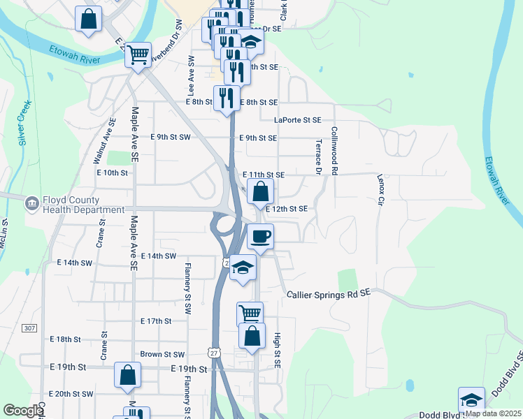 map of restaurants, bars, coffee shops, grocery stores, and more near 130 Broad Street in Rome