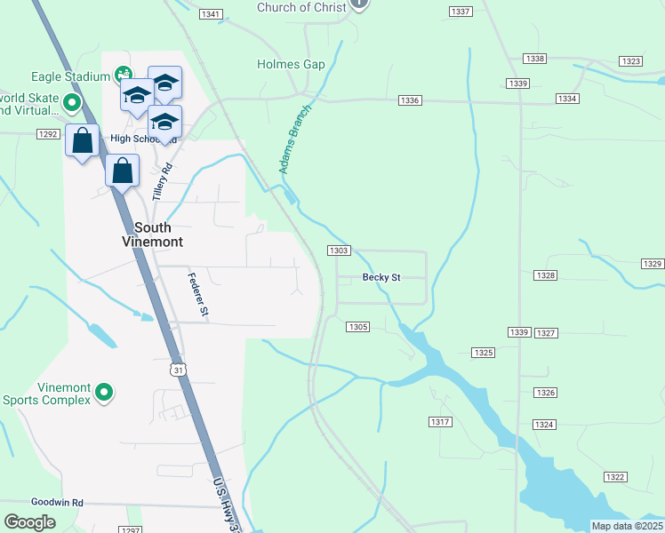 map of restaurants, bars, coffee shops, grocery stores, and more near 1005 County Road 1303 in Cullman