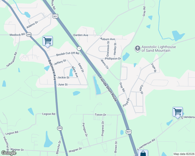 map of restaurants, bars, coffee shops, grocery stores, and more near 3745 U.S. 431 in Albertville