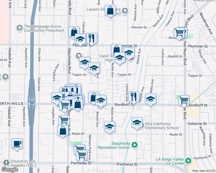 map of restaurants, bars, coffee shops, grocery stores, and more near 15059 Providence Lane in Los Angeles