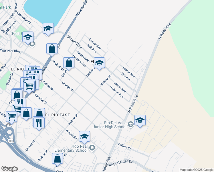map of restaurants, bars, coffee shops, grocery stores, and more near 733 Corsicana Drive in Oxnard