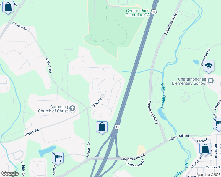 map of restaurants, bars, coffee shops, grocery stores, and more near 2845 Englewood Drive in Cumming
