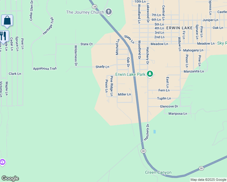 map of restaurants, bars, coffee shops, grocery stores, and more near 1178 Pine Ridge Lane in Big Bear