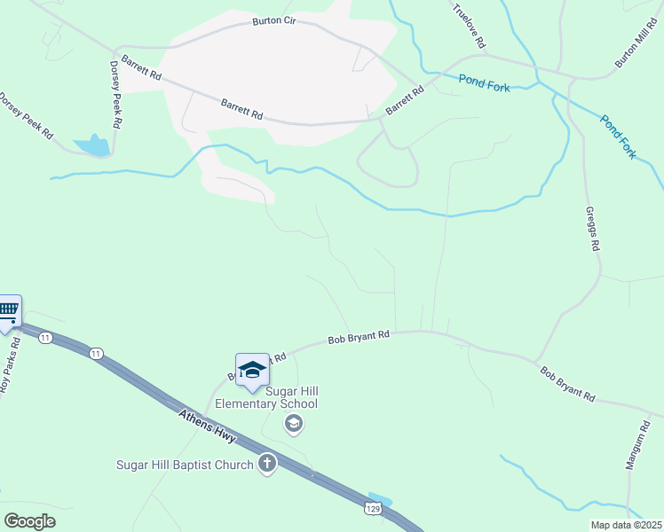 map of restaurants, bars, coffee shops, grocery stores, and more near 3459 Sugar Hill Way in Gainesville