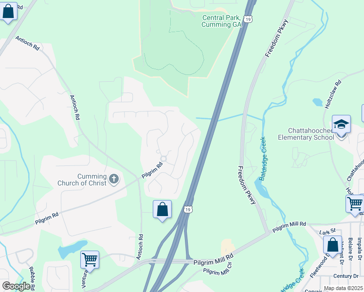 map of restaurants, bars, coffee shops, grocery stores, and more near 2860 Englewood Drive in Cumming