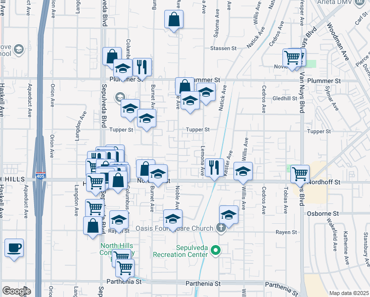 map of restaurants, bars, coffee shops, grocery stores, and more near 9228 Ventana Lane in Los Angeles