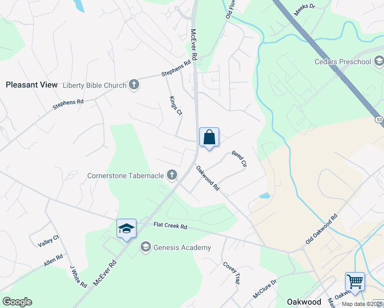 map of restaurants, bars, coffee shops, grocery stores, and more near 4141 Oakwood Terrace Court in Oakwood