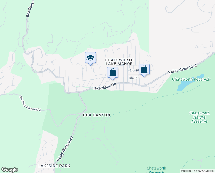 map of restaurants, bars, coffee shops, grocery stores, and more near Lake Manor Drive in Los Angeles