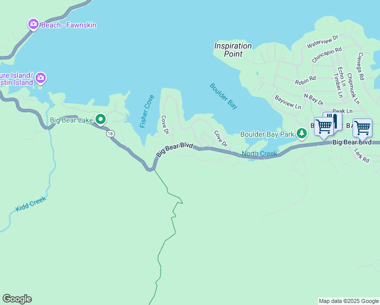 map of restaurants, bars, coffee shops, grocery stores, and more near 38692 Talbot Drive in Big Bear Lake