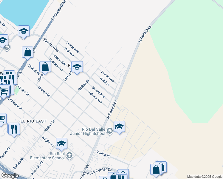 map of restaurants, bars, coffee shops, grocery stores, and more near 1063 Simon Way in Oxnard