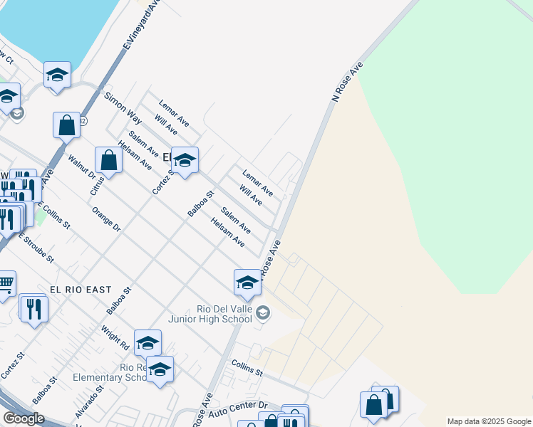 map of restaurants, bars, coffee shops, grocery stores, and more near 1063 Simon Way in Oxnard