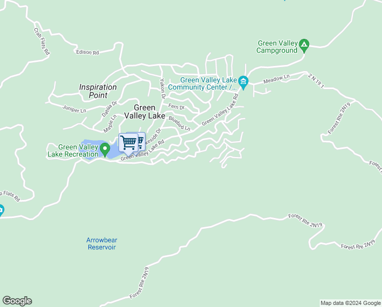 map of restaurants, bars, coffee shops, grocery stores, and more near 33462 Angeles Drive in Green Valley Lake