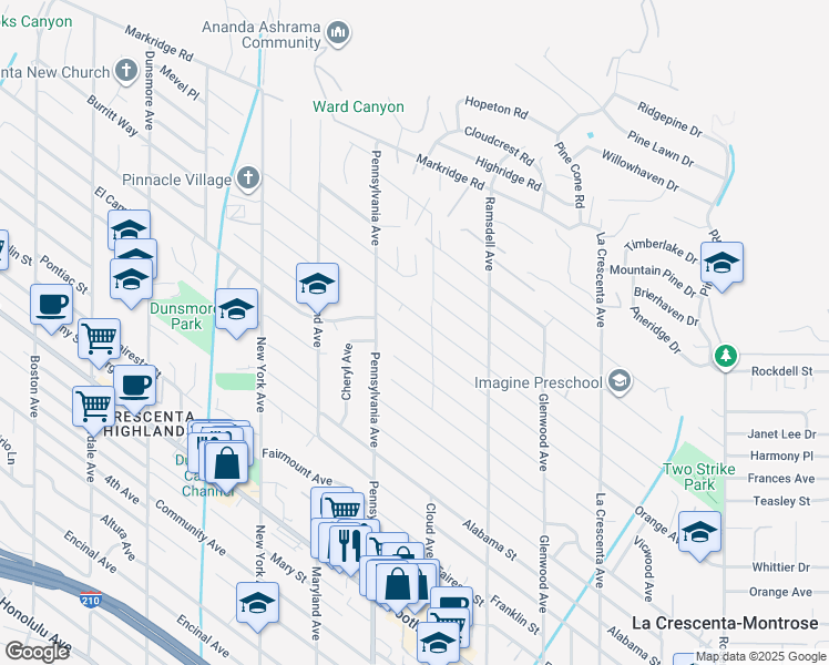 map of restaurants, bars, coffee shops, grocery stores, and more near 3129 Orange Avenue in La Crescenta-Montrose