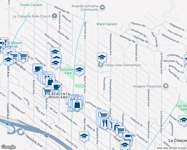 map of restaurants, bars, coffee shops, grocery stores, and more near 3323 Reta Street in Glendale
