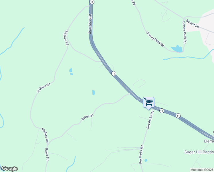 map of restaurants, bars, coffee shops, grocery stores, and more near 3040 Baker Road in Gainesville