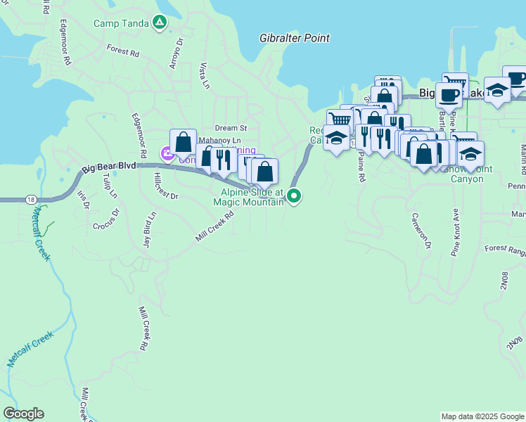 map of restaurants, bars, coffee shops, grocery stores, and more near 810 Talmadge Road in Big Bear Lake