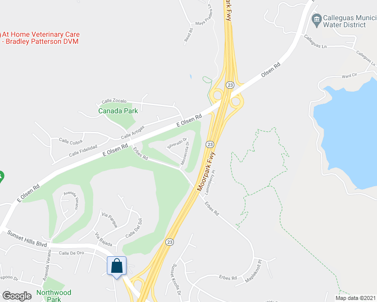 map of restaurants, bars, coffee shops, grocery stores, and more near 4204 Minnecota Drive in Thousand Oaks