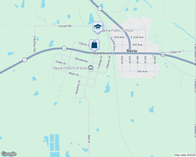 map of restaurants, bars, coffee shops, grocery stores, and more near 208 College Street in Ravia