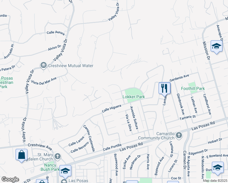 map of restaurants, bars, coffee shops, grocery stores, and more near 685 Vista Coto Verde in Camarillo