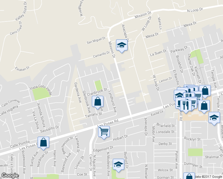 map of restaurants, bars, coffee shops, grocery stores, and more near 2024 Lyndhurst Avenue in Camarillo