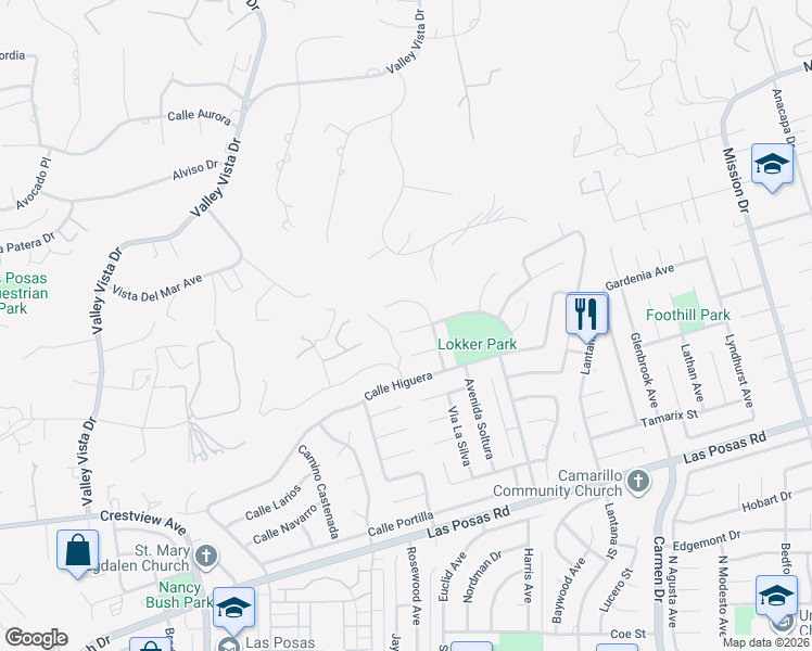 map of restaurants, bars, coffee shops, grocery stores, and more near 685 Vista Coto Verde in Camarillo