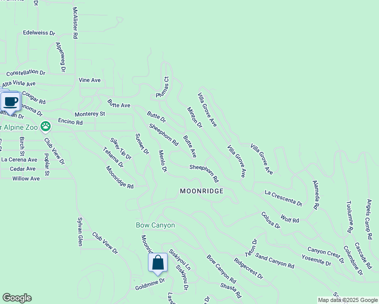 map of restaurants, bars, coffee shops, grocery stores, and more near 665 Butte Avenue in Big Bear Lake