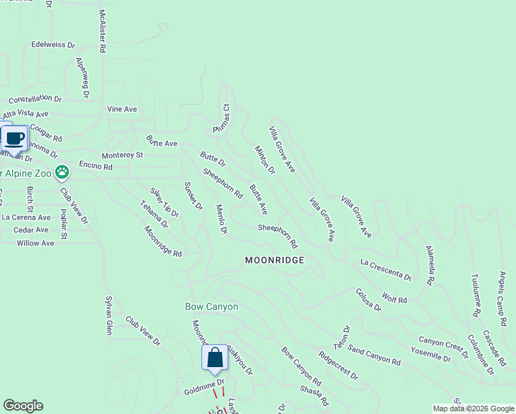 map of restaurants, bars, coffee shops, grocery stores, and more near 665 Butte Avenue in Big Bear Lake