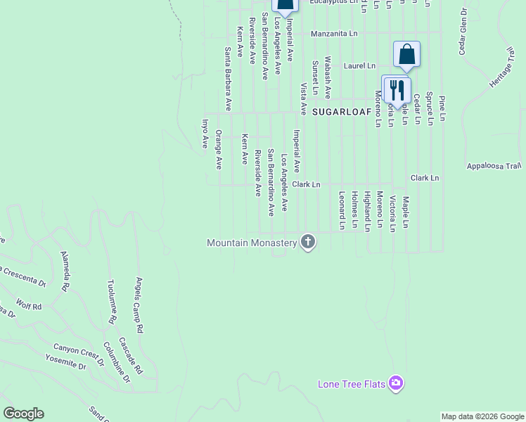 map of restaurants, bars, coffee shops, grocery stores, and more near 804 San Bernardino Avenue in Big Bear