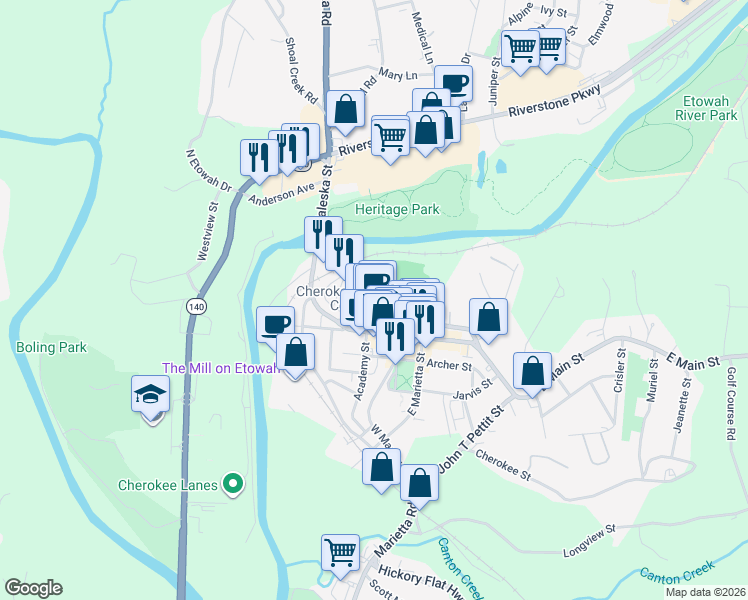 map of restaurants, bars, coffee shops, grocery stores, and more near 286 Lee Street in Canton