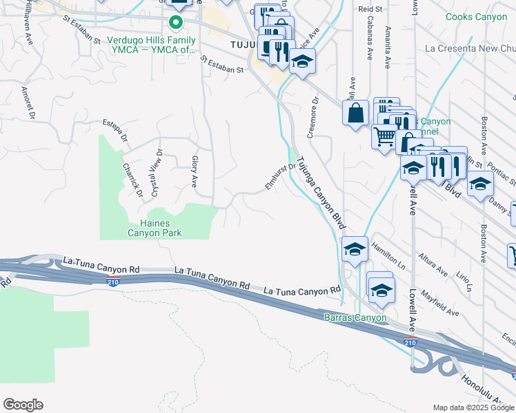 map of restaurants, bars, coffee shops, grocery stores, and more near 9312 La Shell Drive in Los Angeles