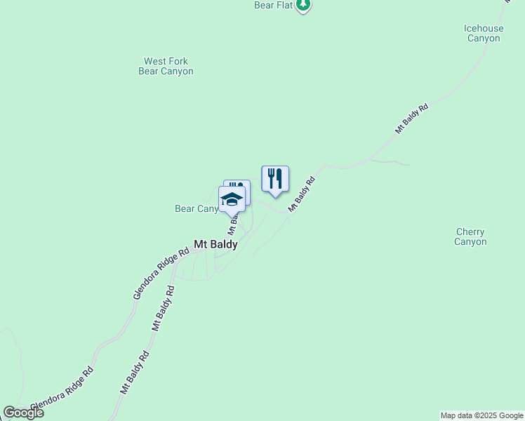 map of restaurants, bars, coffee shops, grocery stores, and more near 901 San Antonio Canyon Road in Mount Baldy