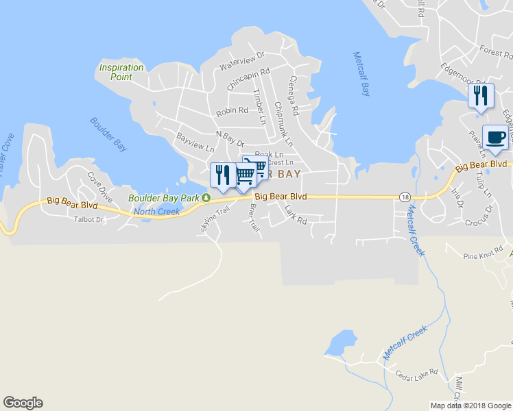 map of restaurants, bars, coffee shops, grocery stores, and more near 833 Brier Trail in Big Bear Lake