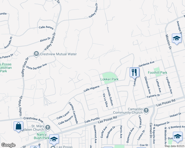 map of restaurants, bars, coffee shops, grocery stores, and more near 685 Vista Coto Verde in Camarillo