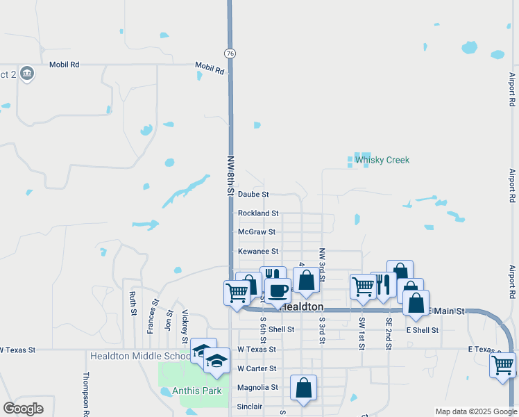 map of restaurants, bars, coffee shops, grocery stores, and more near 256 McGraw Street in Healdton