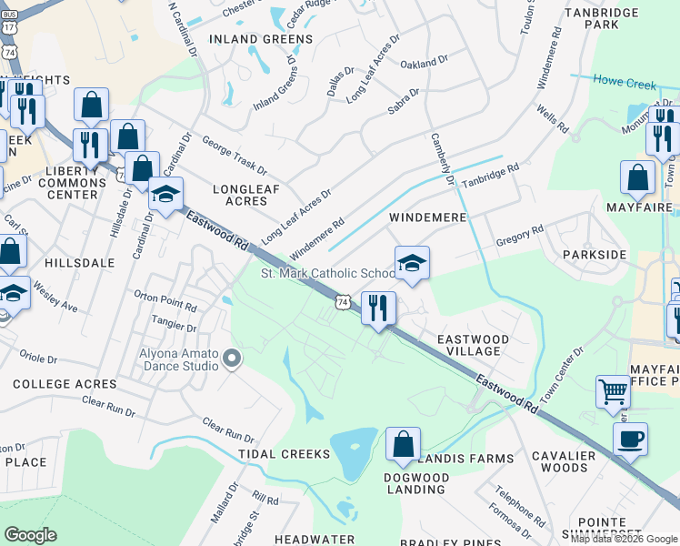 map of restaurants, bars, coffee shops, grocery stores, and more near 102 Tanbridge Road in Wilmington