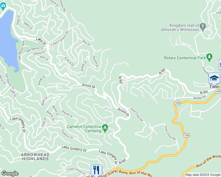 map of restaurants, bars, coffee shops, grocery stores, and more near 830 Chamois Drive in Crestline