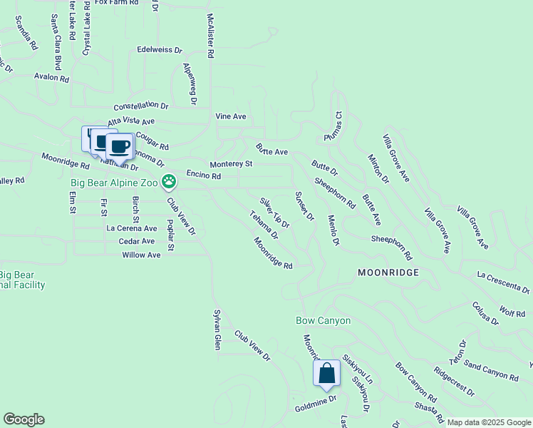 map of restaurants, bars, coffee shops, grocery stores, and more near 758 Silver Tip Drive in Big Bear Lake