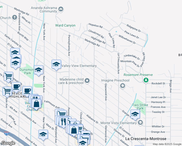 map of restaurants, bars, coffee shops, grocery stores, and more near 3015 Henrietta Avenue in La Crescenta-Montrose