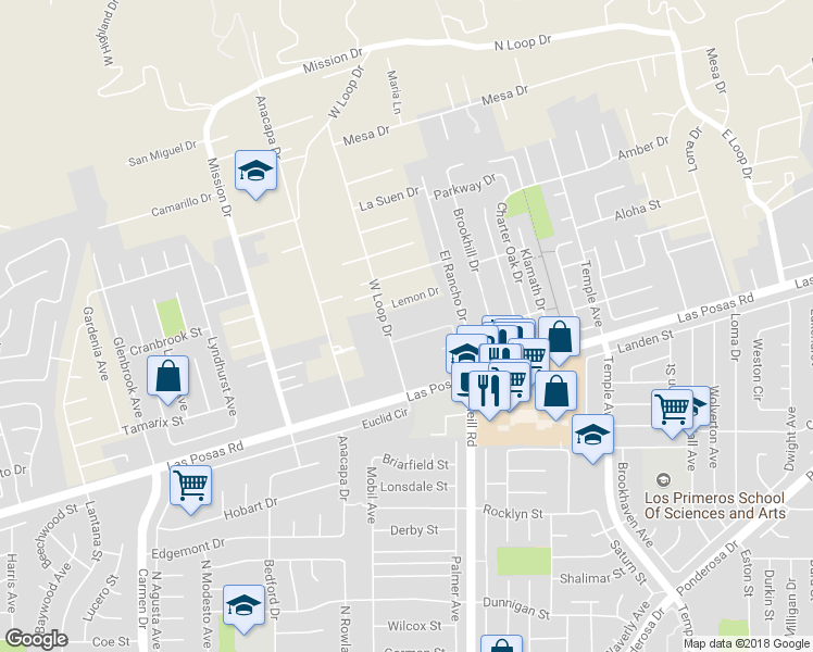 map of restaurants, bars, coffee shops, grocery stores, and more near 2229 Camilar Drive in Camarillo
